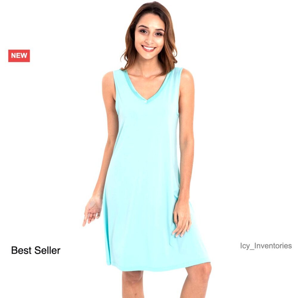 Sleeveless V-Neck Nightgown Lightweight Bamboo Viscose Sleep Shirt Relaxed Fit